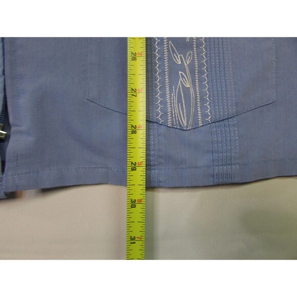 Haband Guayabera Shirt Mens XL Blue Zip Front Embroidered 4 Pocket Short Sleeve - Picture 8 of 10